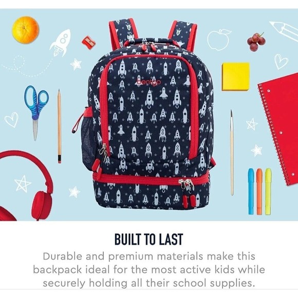 Bentgo Kids Prints 2-in-1 Backpack Lunch Bag Insulated Space Rockets School - Picture 3 of 14